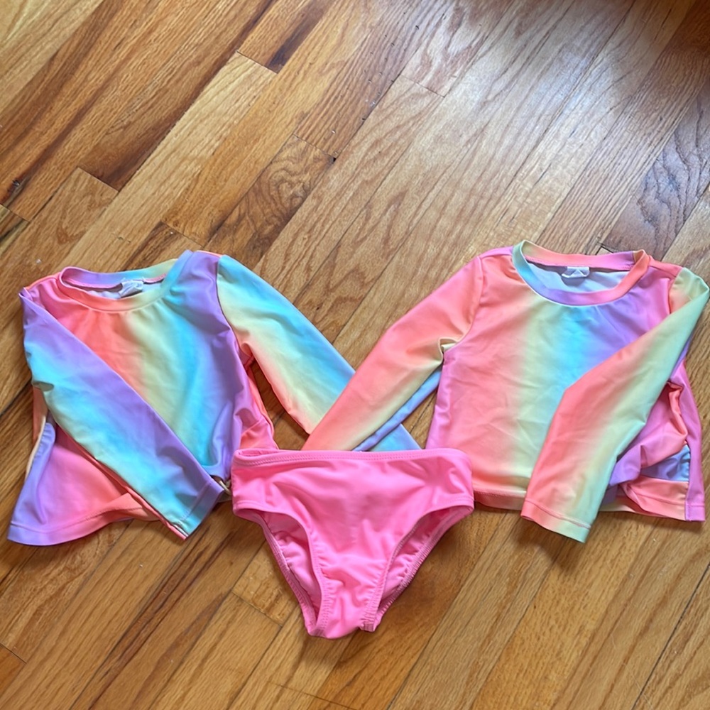 2 rash guard tops and 1 swim bottom 2T gap